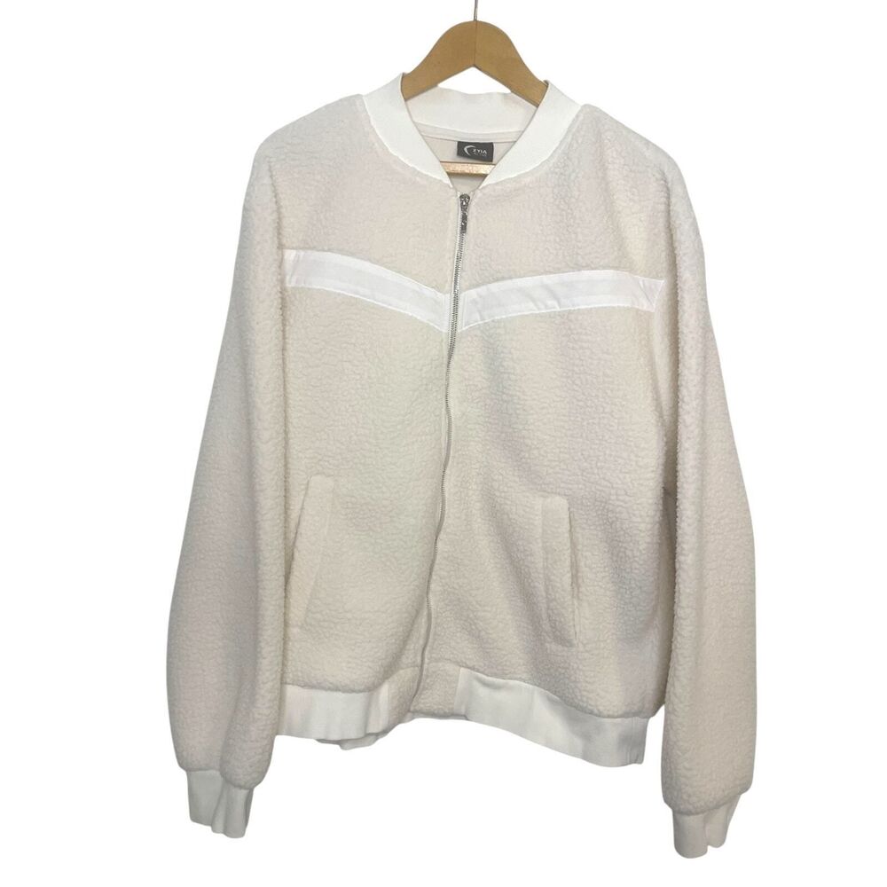 Zyia Active Sherpa Teddy Flying V Fleece Bomber Cream Jacket Size XXXL